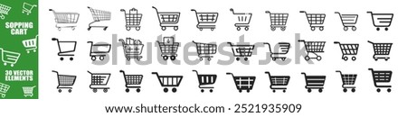 Shopping cart icon set isolated on transparent background. Shopping cart web icons in line style. Shop basket, mobile shop, online store, bag, add, collection.