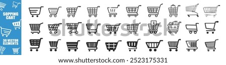 Shopping cart icon set isolated on transparent background. Shopping cart web icons in line style. Shop basket, mobile shop, online store, bag, add, collection.