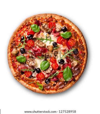 Similar – Image, Stock Photo Pizza vegetarian top view isolated on a purple background