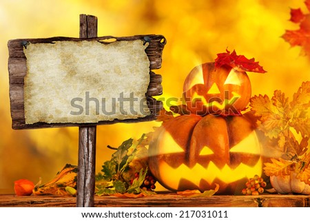 Scary jack o lantern halloween background, close-up.