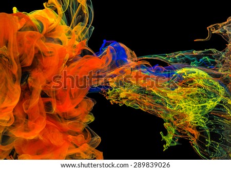 Colorful ink in water, abstract shape background.