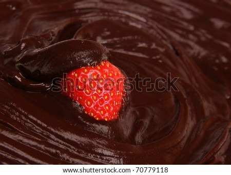 Strawberry dipped in melting dark chocolate