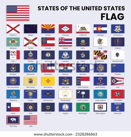 50 United States of America flags, All USA States Vector flags.