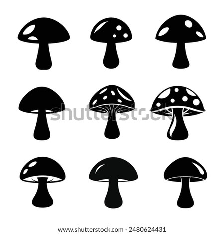 High-quality mushroom silhouette vector illustration perfect for nature-themed designs black and white clean and simple design ideal for digital art and clipart.