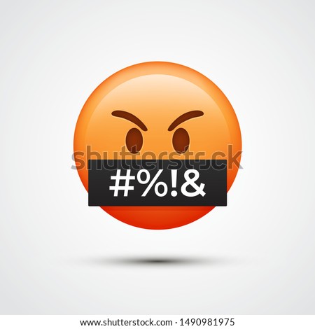 Red angry face emoji. Isolated on white emoticon. Obscene language. Vector