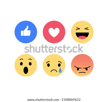 Facebook reactions. Emoji, Emoticons. Social network likes. Vector