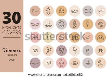 Instagram Highlights cover icons. Summer icons. Outline. Vector