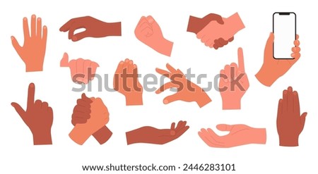 Male hands set. Men’s hands. Fingers and gestures. Isolated. Vector