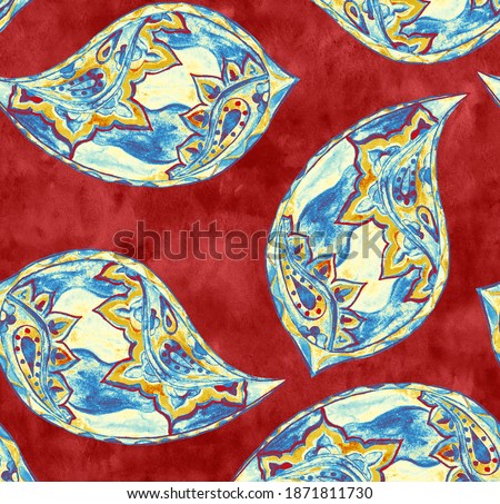Seamles pattern with stylish detailed water color paisleys. Indian, persian traditional motives isolated on white background. Watercolor paisley design. Watercolor hand painted paisley print.