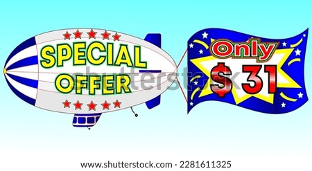 Special offer only $ 31, vector illustration, zeppelin illustration, vector for wholesale and retail trade, blue, white, yellow, red illustration. God is good always!