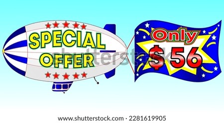 Special offer only $ 56, vector illustration, zeppelin illustration, vector for wholesale and retail trade, blue, white, yellow, red illustration. God is good always!