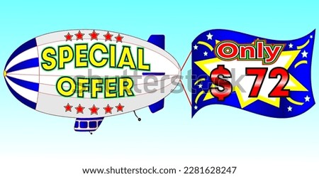 Special offer only $ 72, vector illustration, zeppelin illustration, vector for wholesale and retail trade, blue, white, yellow, red illustration. God is good always!