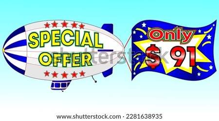 Special offer only $ 91, vector illustration, zeppelin illustration, vector for wholesale and retail trade, blue, white, yellow, red illustration. God is good always!