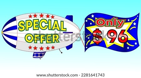 Special offer only $ 96, vector illustration, zeppelin illustration, vector for wholesale and retail trade, blue, white, yellow, red illustration. God is good always!