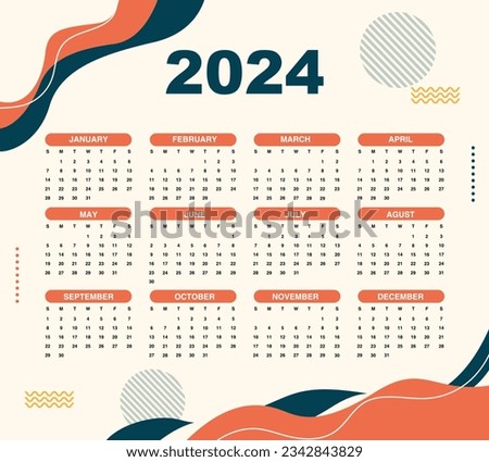 vector 2024 new year calendar background in minimal style