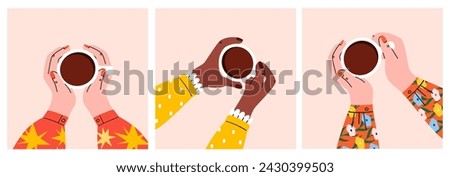 Women's hands holding coffee or tea cups