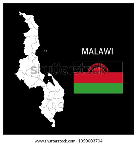 Map and National flag of Republic of Malawi,Map Of Republic of Malawi With Flag Isolated On Black Background,Vector Illustration Flag and Map of Republic of Malawi for continue.