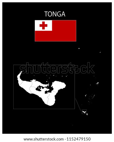 Map and National flag of Tonga,Map Of Tonga With Flag Isolated On Black Background,Vector Illustration Flag and Map of Tonga for continue.