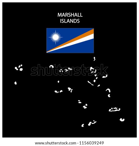 Map and National flag of Marshall Islands,Map Of Marshall Islands With Flag Isolated On Black Background,Vector Illustration Flag and Map of Marshall Islands for continue.