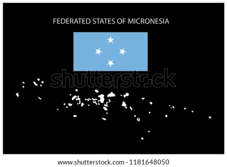 Map and National flag of Federated States of Micronesia Isolated On Black Background.