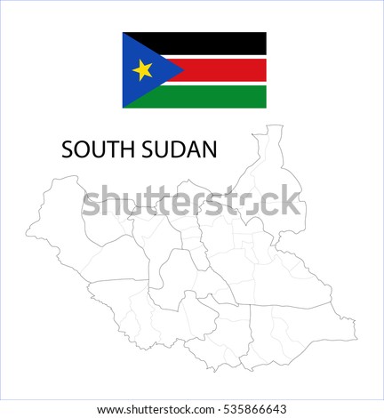 Map and National flag of South Sudan.