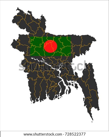 Grey map of Bangladesh and national flag.