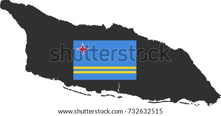 Grey map of Aruba (Netherlands) and national flag.
