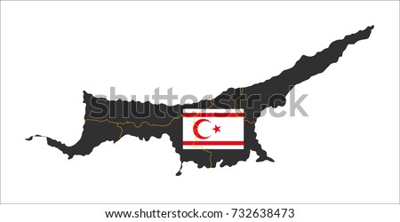 Grey map of Turkish Republic of Northern Cyprus and national flag.
