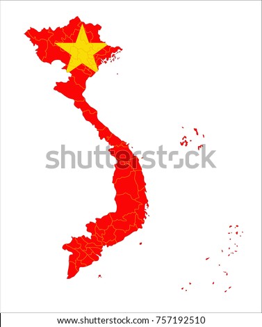 Map Of Vietnam With Flag Isolated On White Background.