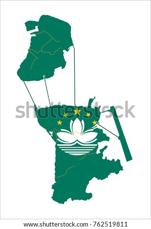 Map Of Macau (China) With Flag Isolated On White Background.