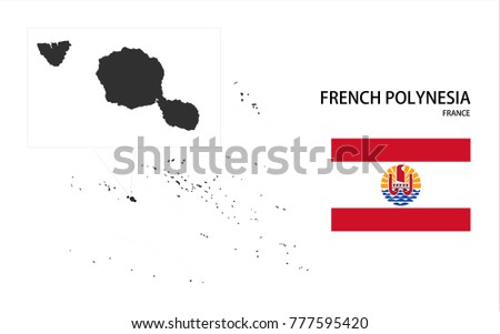 Map and National flag of French Polynesia (France).