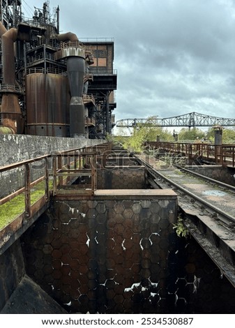 Similar – Image, Stock Photo Steel plant, colliery , old huge pipelines and steel constructions in a colliery. Steel extraction