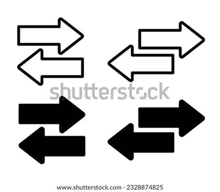 Black transfer arrows icon set. Two ways arrows vector. Double side arrows. Switch and exchange line sign. Replace arrows signs.