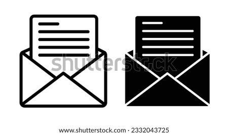 job offer letter icon set. receive employment mail pictogram. newsletter vector symbol. open email icons in filled and outlined.