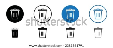 Delete line icon set. Waste trash bin vector illustration in black filled and outlined style.