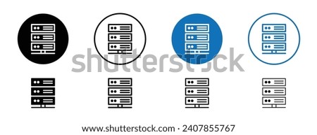 Web server line icon set. Data backup storage sign. Cloud storage hardware in black and blue color.