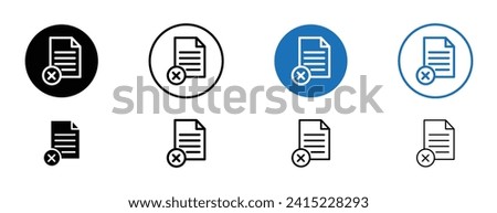 Cancel File Line Icon Set. Cancel Contract Document File Symbol in Black and Blue Color.