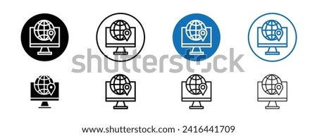 IP Tracking Line Icon Set. GPS and map track for IP network tracking technology symbol in black and blue color.