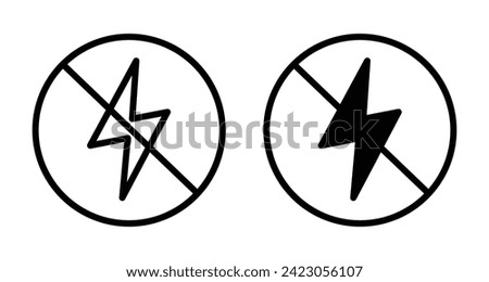Flash Off Line Icon Set. Camera Auto and Power symbol in black and blue color.