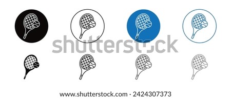 Tennis Line Icon Set. Sport racket play symbol in black and blue color.