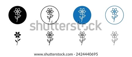 Daffodil Line Icon Set. Natural gardenia flower elegance vector symbol in black and blue color.