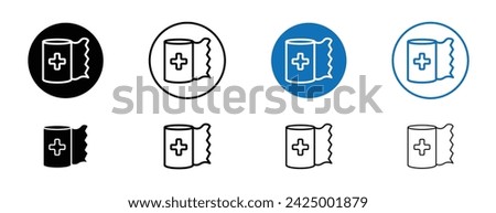 Sterile Gauze Line Icon Set. Healing Support symbol in black and blue color.