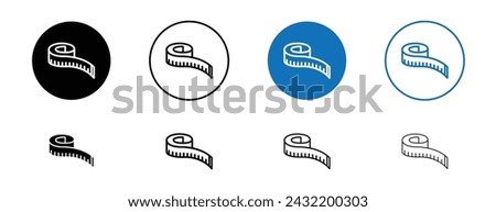 Measuring Tape Line Icon Set. Tailor Meter Length Symbol in Black and Blue Color.