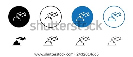 Hand Touching Service Bell Line Icon Set. Prompt Attention symbol in black and blue color.