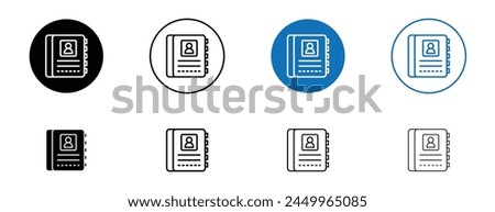 Address book icon set. Address book email address directory vector symbol in black filled and outlined style.