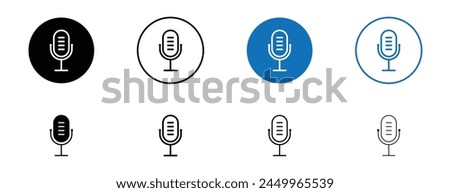 Microphone icon set. Microphone podcast mic vector symbol in black filled and outlined style.