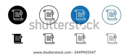 File invoice icon set. File invoice bill account receipt vector symbol in black filled and outlined style.