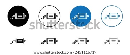 Exhaust pipe vector icon set. car, bike, motorcycle exhaust pipe vector sign. in black and blue color.