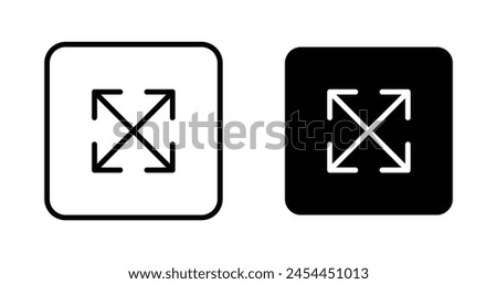 Expand line icon set. video fullscreen size vector icon. extend screen icon. stretch or flexible line icon in black color.