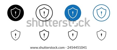 Shield exclamation line icon set. high risk alert vector icon. virus warning attention shield icon in black color.